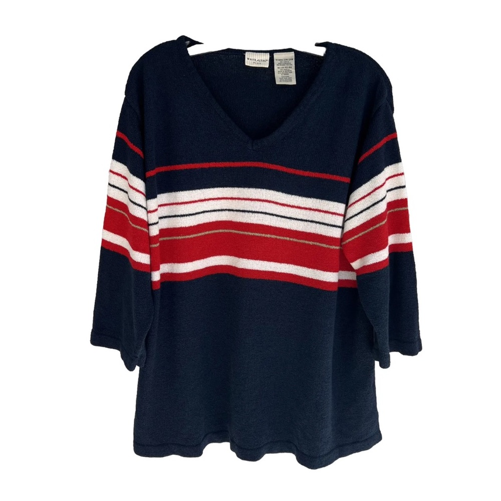 White Stag Plus Vintage Pullover Sweater 22W/24W Stripes 3/4 Sleeve Dark Navy